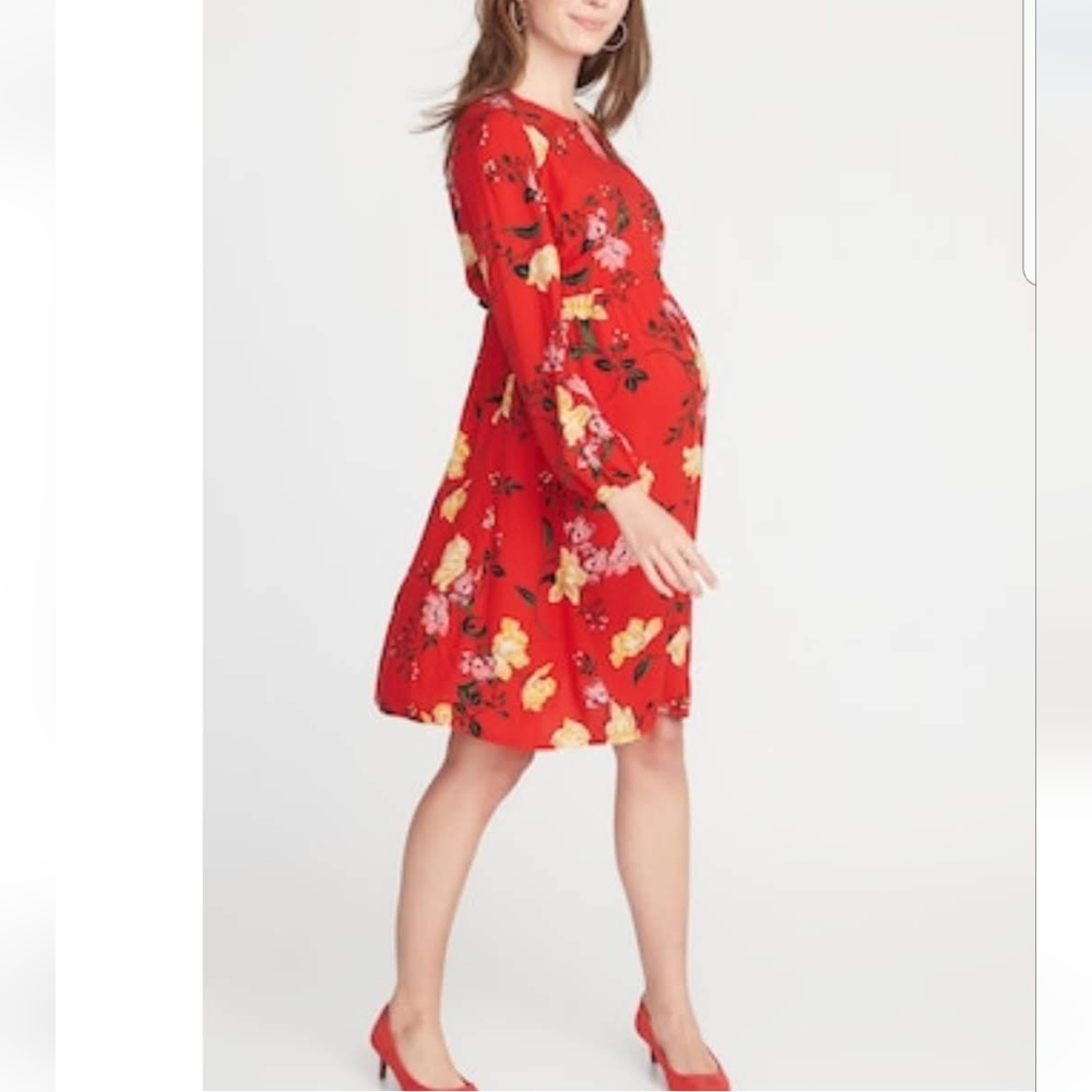 Maternity Floral Waist-Defined Dress